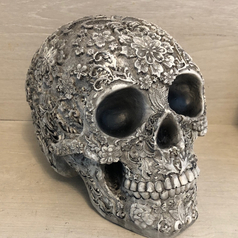 Floral Candy Skull Art Carved Flowers Day of the Dead Gothic Halloween Pls Read